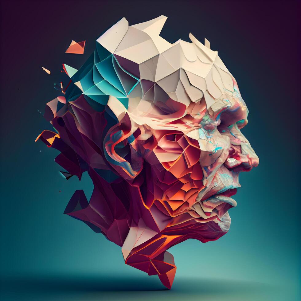 resumen poligonal humano cabeza. 3d representación. futurista fondo., ai generativo imagen foto