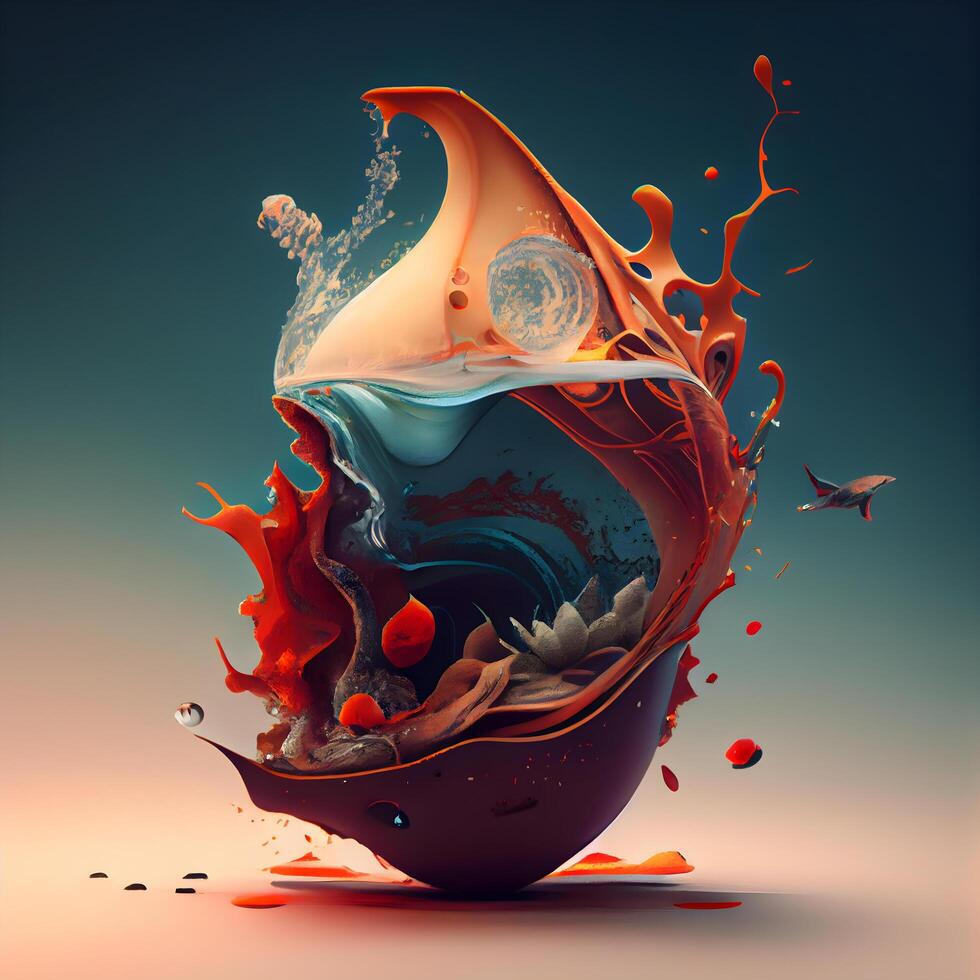 3d illustration of abstract organic shape made of colorful liquid splashes, Image photo