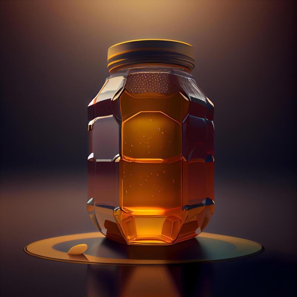 vaso tarro de miel en un oscuro antecedentes. 3d representación., ai generativo imagen foto