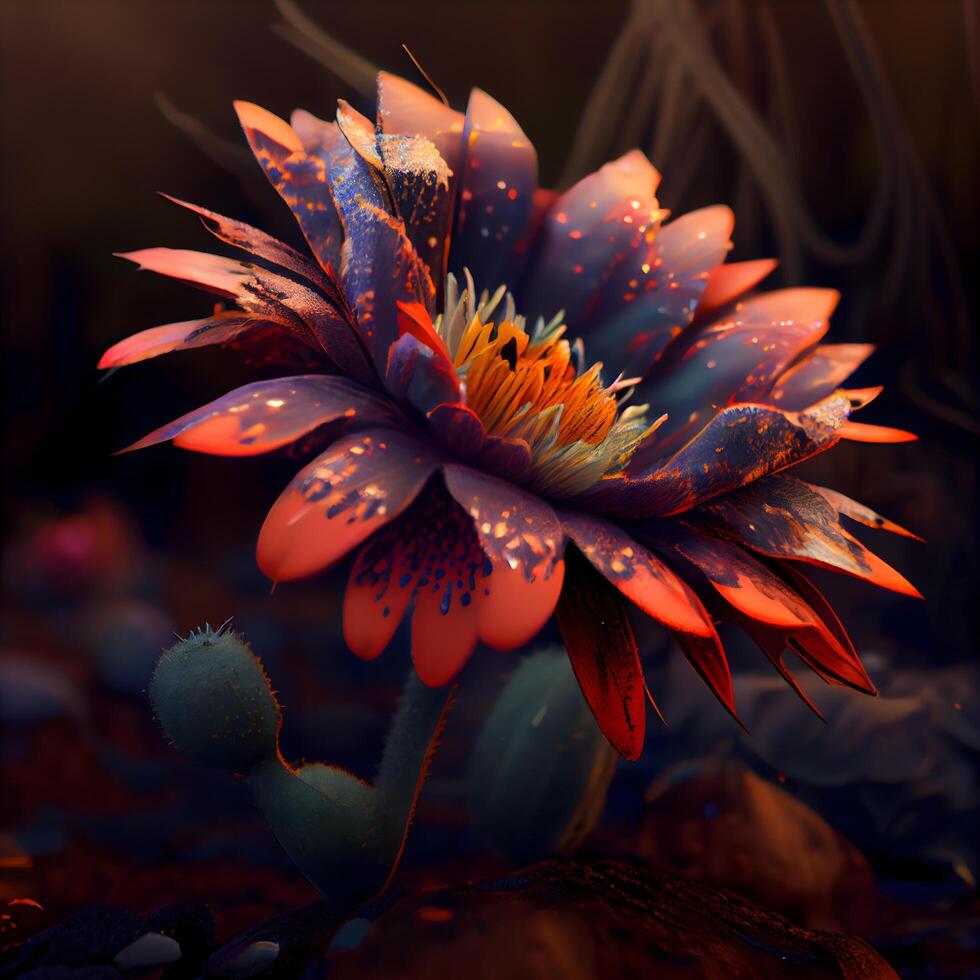 Beautiful cactus flower in a botanical garden. 3d rendering, Image photo