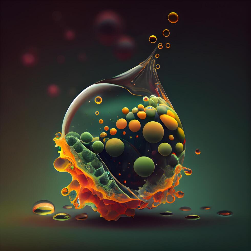 abstract 3d illustration of colorful bubbles in water on dark background, Image photo