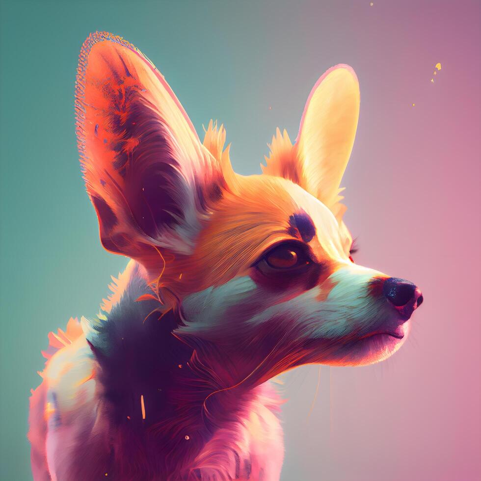 Fashion portrait of cute chihuahua dog with colorful lights, Image photo