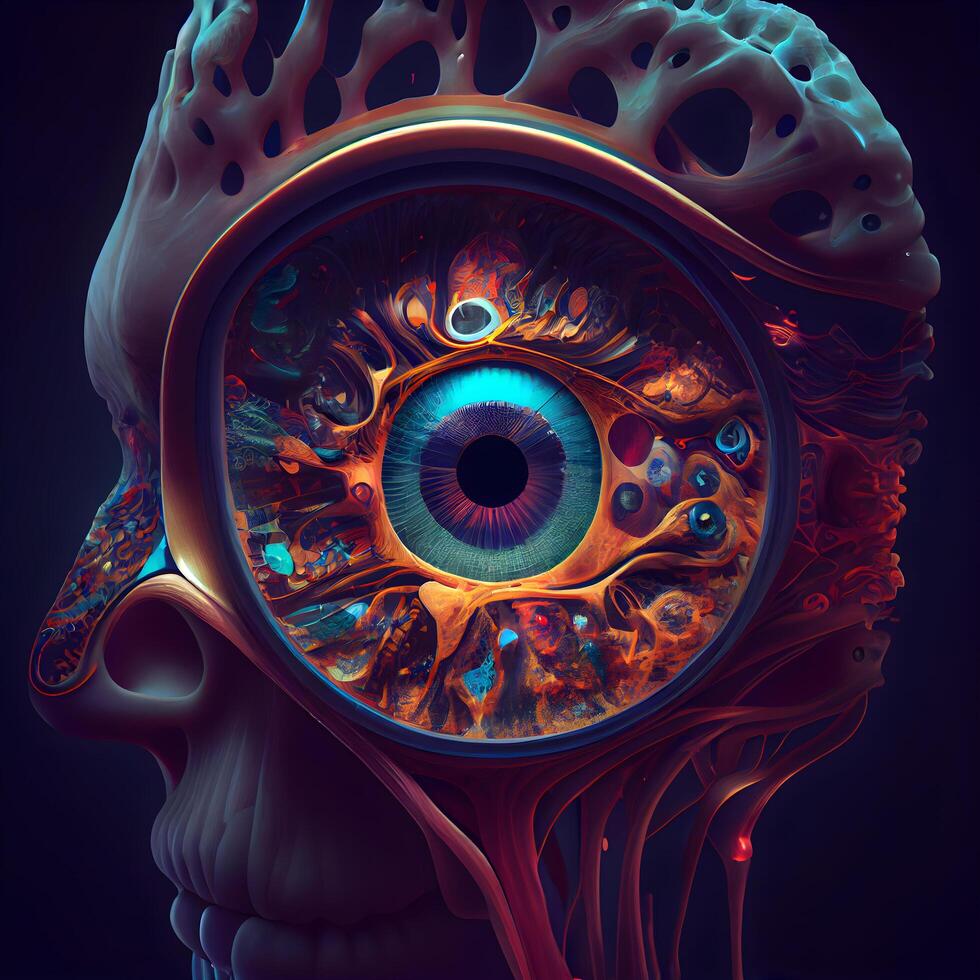 humano ojo en el formar de un humano cuerpo. 3d ilustración., ai generativo imagen foto