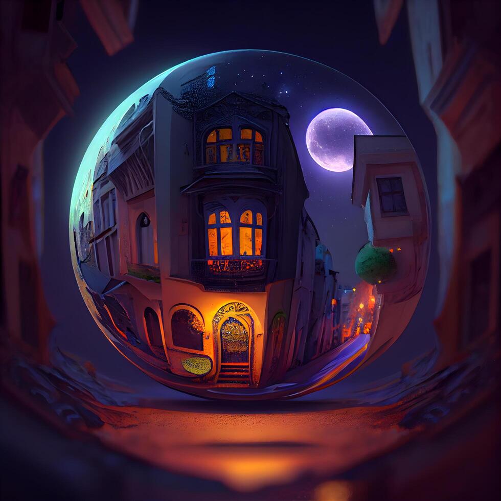 3D rendering of a fairy tale house in a little planet., Image photo
