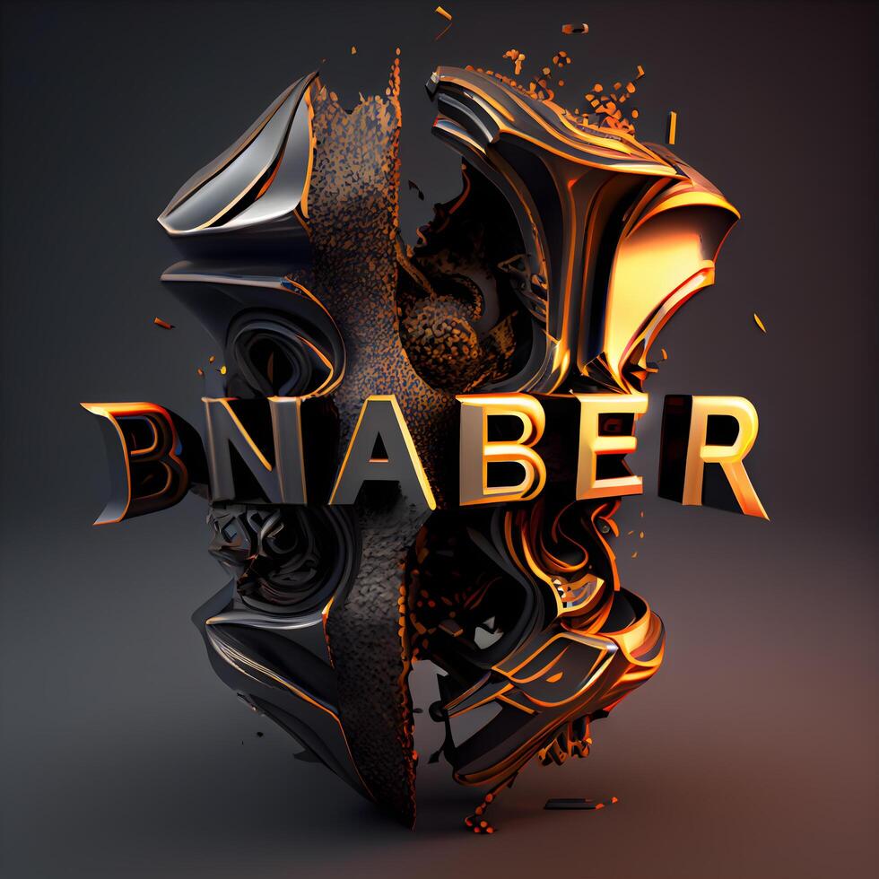 3D illustration of a black and orange Battersea letter with splashes., Image photo