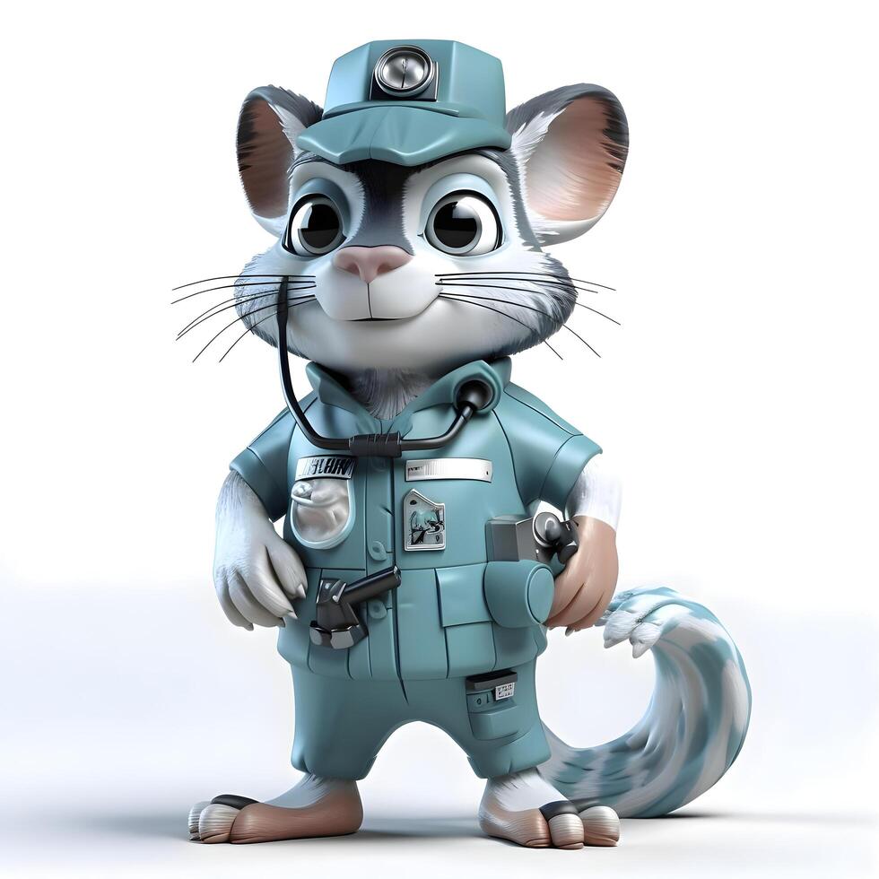 Cartoon mouse doctor with stethoscope on his neck, 3d rendering, Image photo