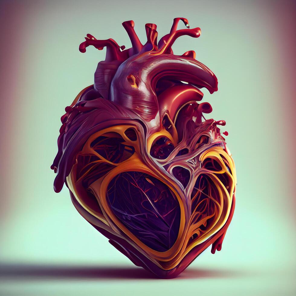 Human heart. 3d render, 3d illustration, vignette, Image photo