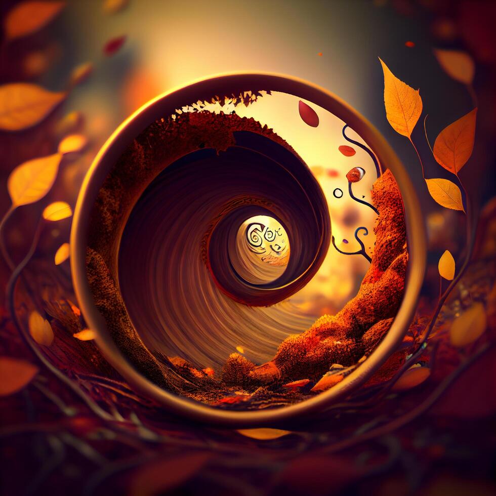 A cup of coffee on a background of autumn leaves. 3d rendering, Image photo