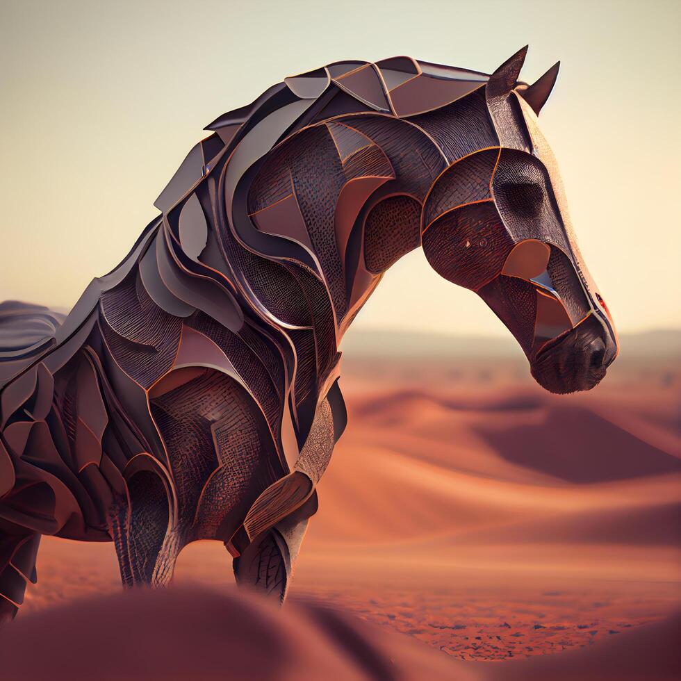 Horse in the desert. 3d rendering, 3d illustration., Image photo