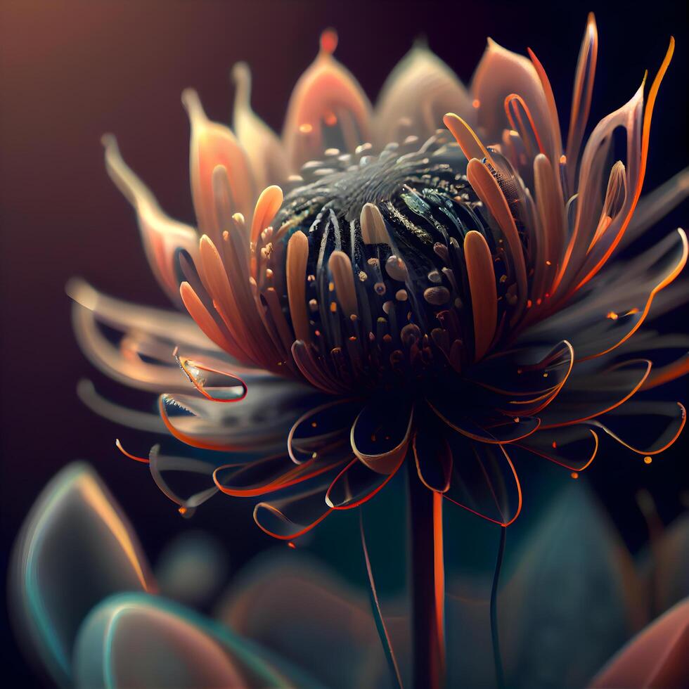 Abstract flower on a black background. Fantasy fractal design. Psychedelic digital art. 3D rendering., Image photo