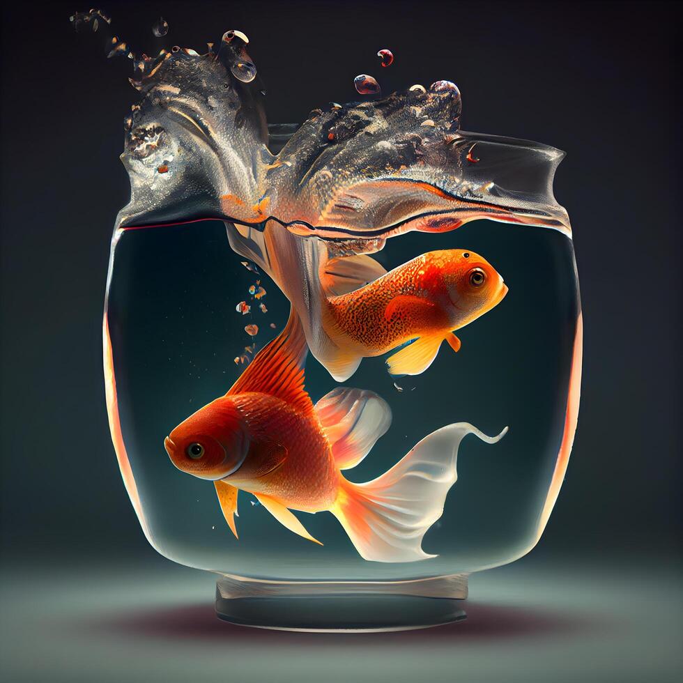Goldfish in a bowl of water. 3d render illustration., Image photo