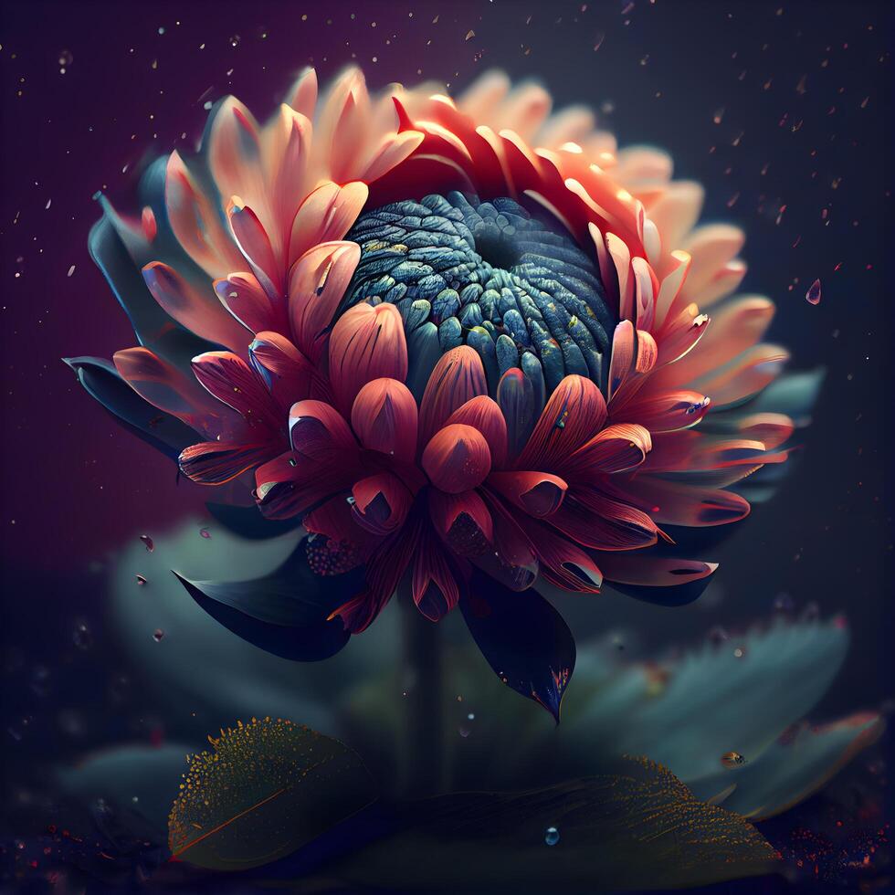 Dahlia flower on a dark background. 3d illustration., Image photo