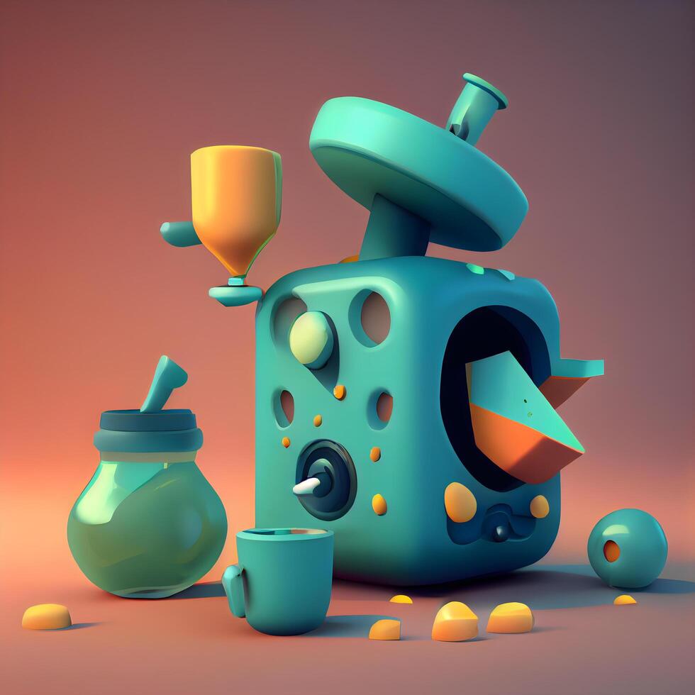 3d illustration of a toy teapot on a colored background, Image photo