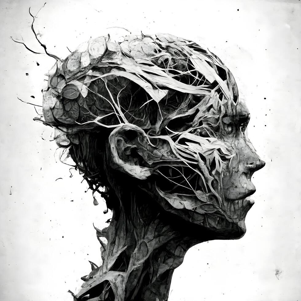 Human head. Hand drawn illustration. Tattoo idea. Black and white., Ai Generative Image photo