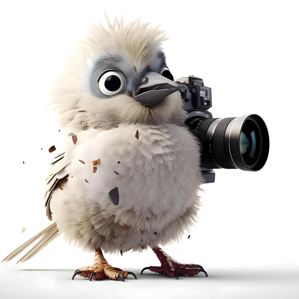 Crow with binoculars - 3D Illustration on White Background, Image photo