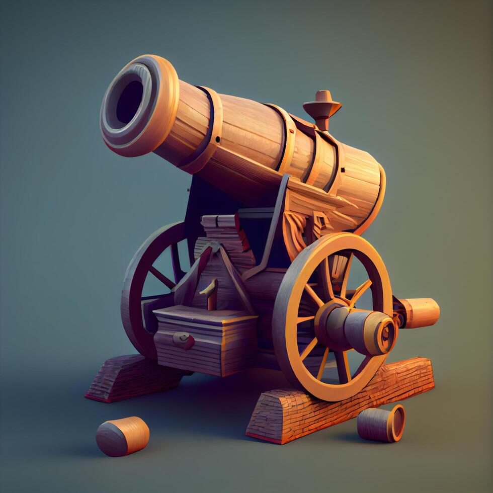 Antique cannon on a dark background. 3d render illustration., Image photo