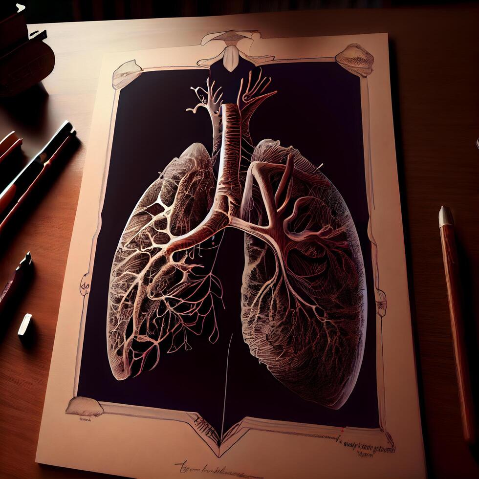 Digital illustration of human lungs in colour background. 3D rendering., Image photo