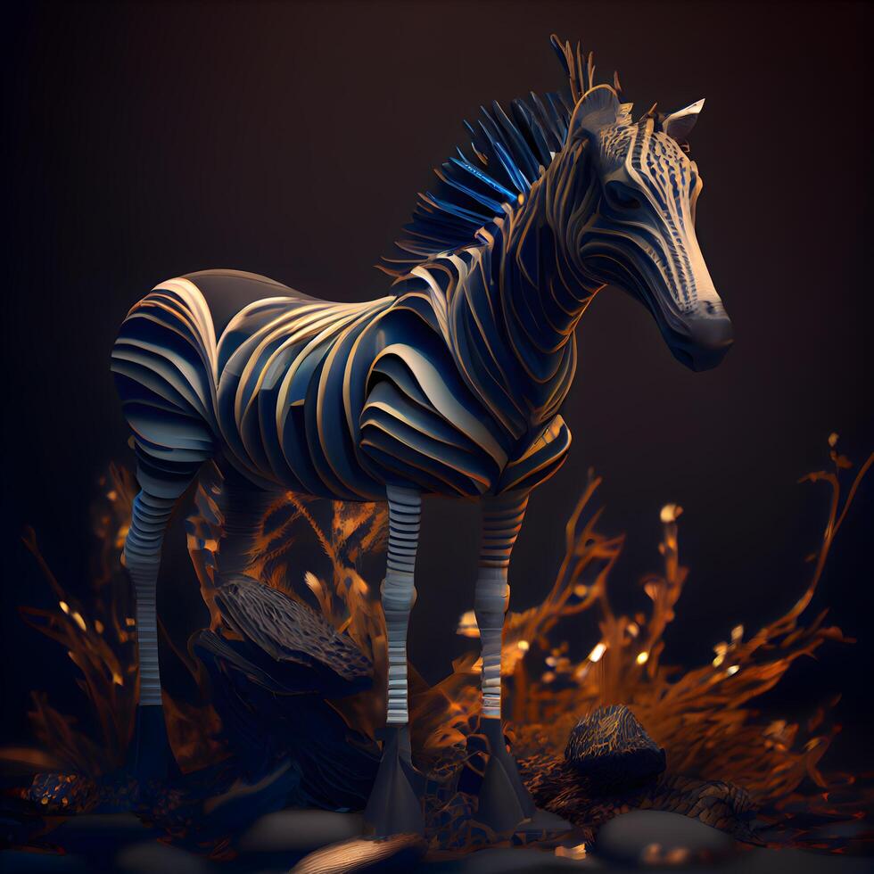 Zebra on a dark background. 3d rendering, 3d illustration., Image photo