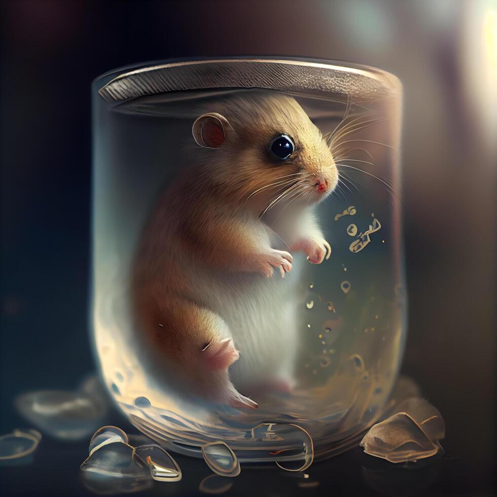 Hamster in a glass jar. 3D rendering. Studio shot., Image photo