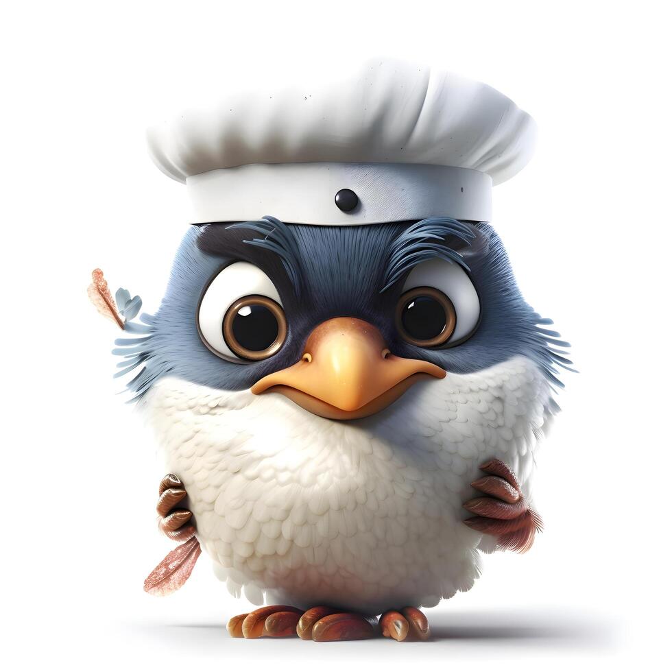 Cute cartoon penguin with chef hat and uniform, 3D rendering, Image photo