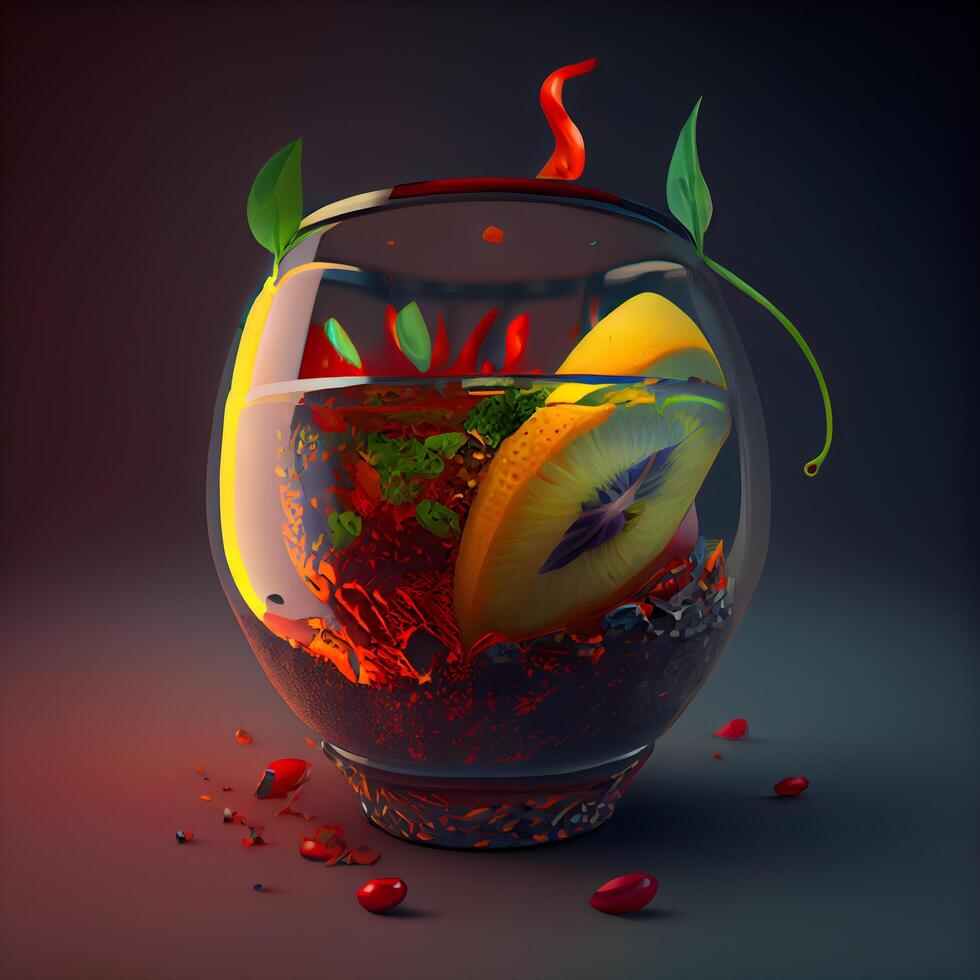 3D Illustration of a Bottle of Chilli Sauce with Peppers, Image photo