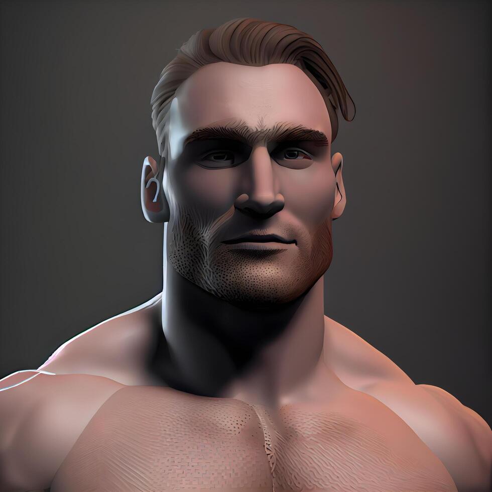 3d ilustración de un hombre con un fuerte muscular cuerpo, ai generativo imagen foto