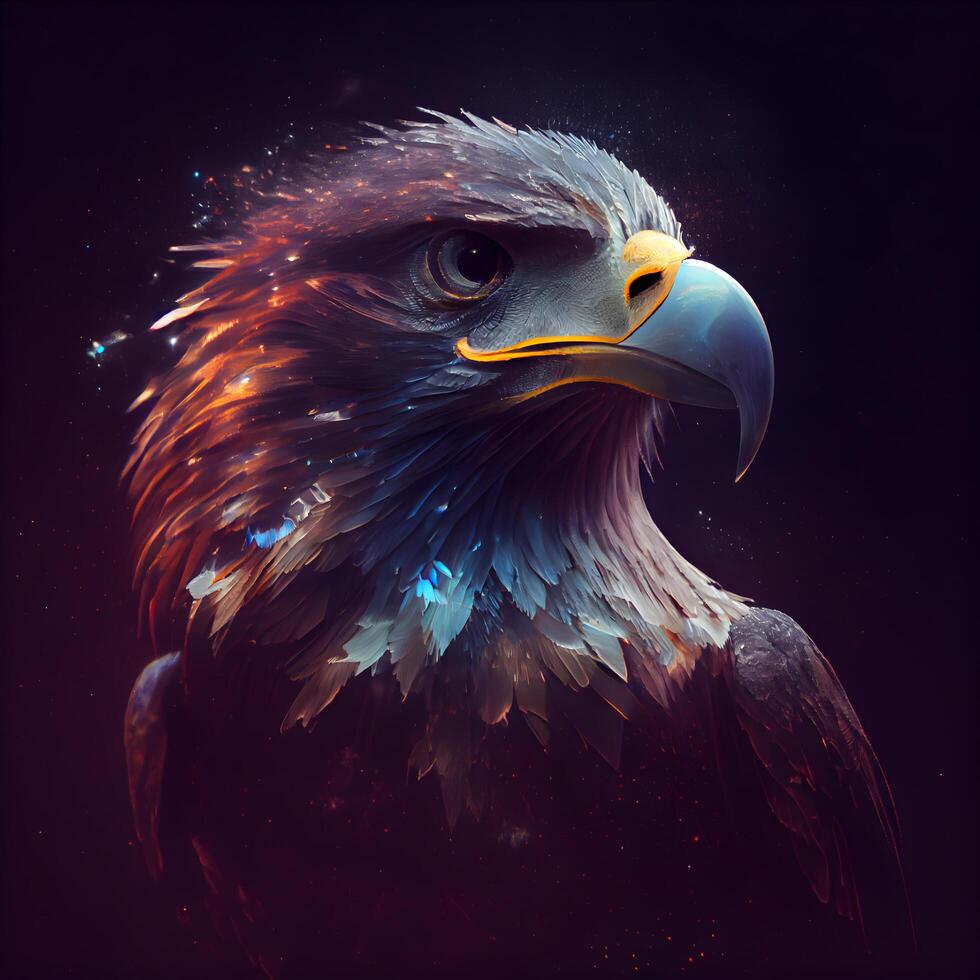 hermosa águila en oscuro antecedentes con fuego efecto. 3d representación, ai generativo imagen foto