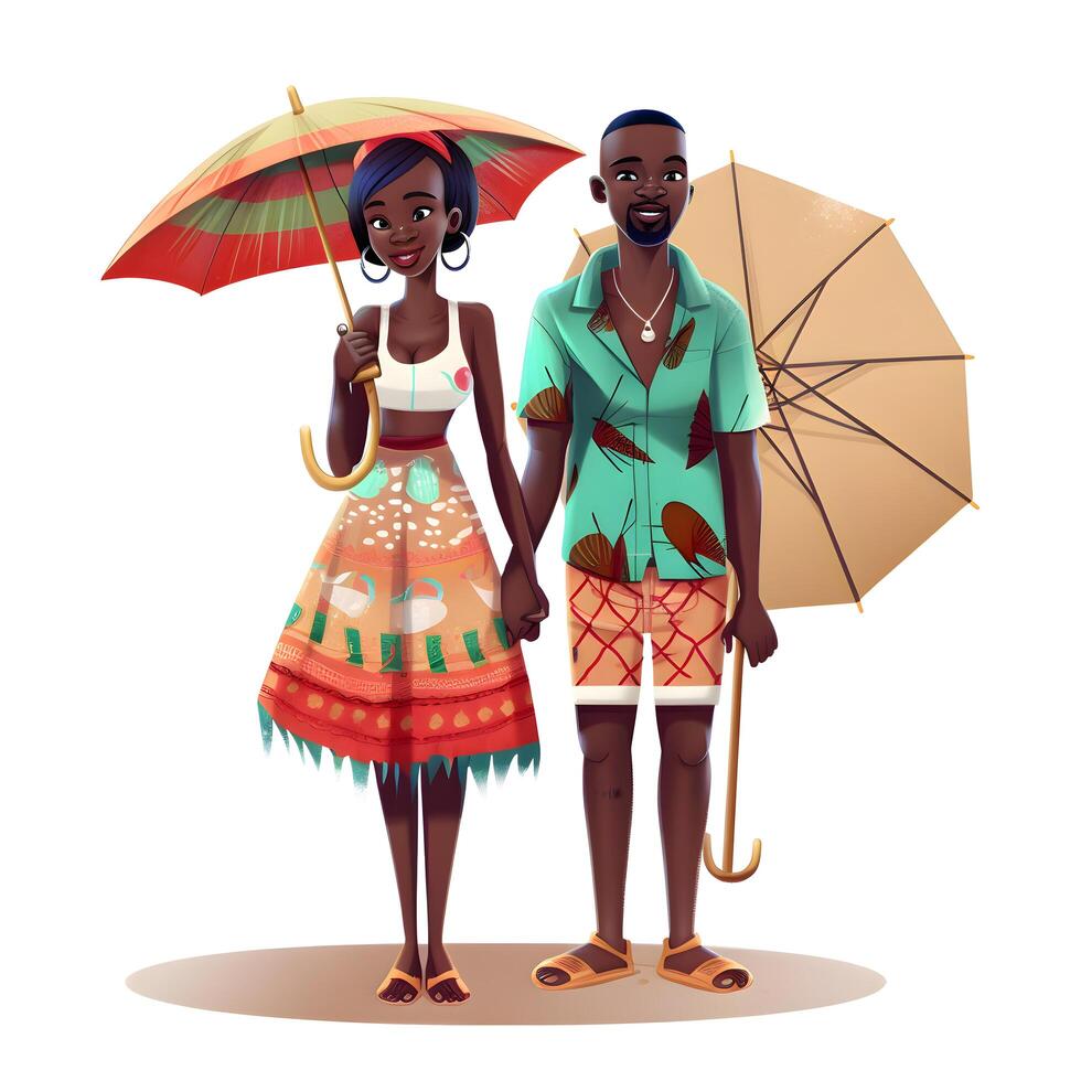 3D illustration of a young couple with a suitcase and a map, Image photo