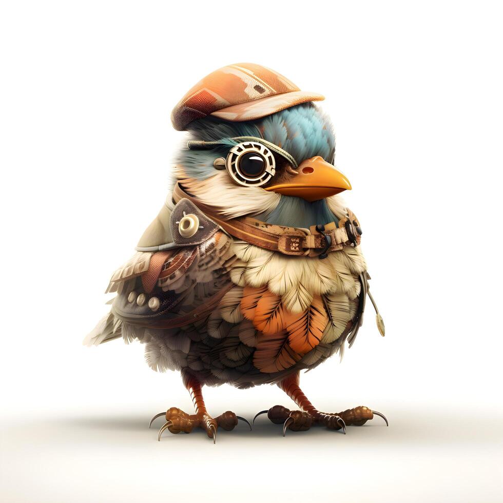 Cute bird in aviator helmet and glasses. 3d illustration, Image photo