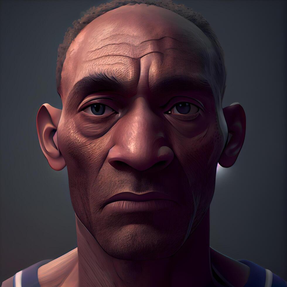 3D rendering of a male face with wrinkles and wrinkles on the skin, Image photo