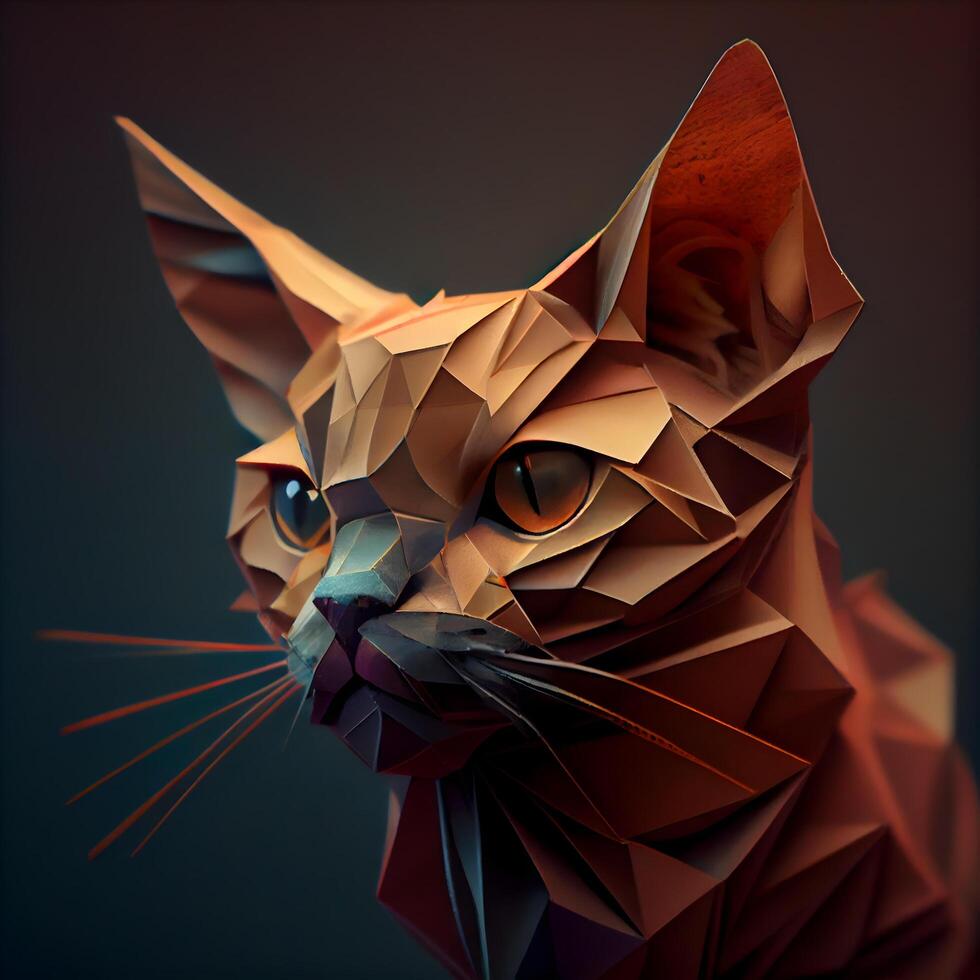 Portrait of a cat made of paper. 3d illustration., Image photo