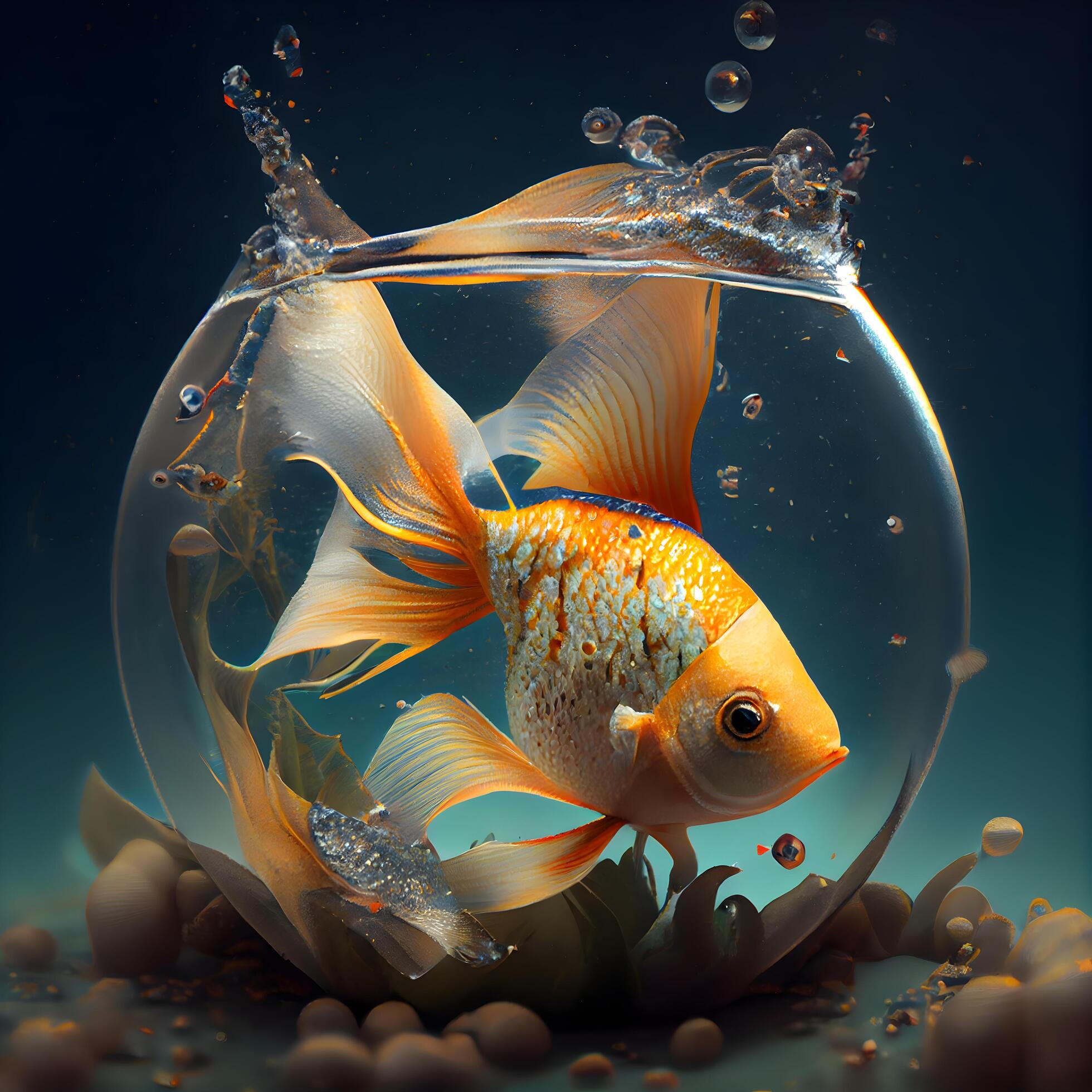 Goldfish in a fishbowl with water drops. 3d rendering, Ai Generative Image  23187450 Stock Photo at Vecteezy