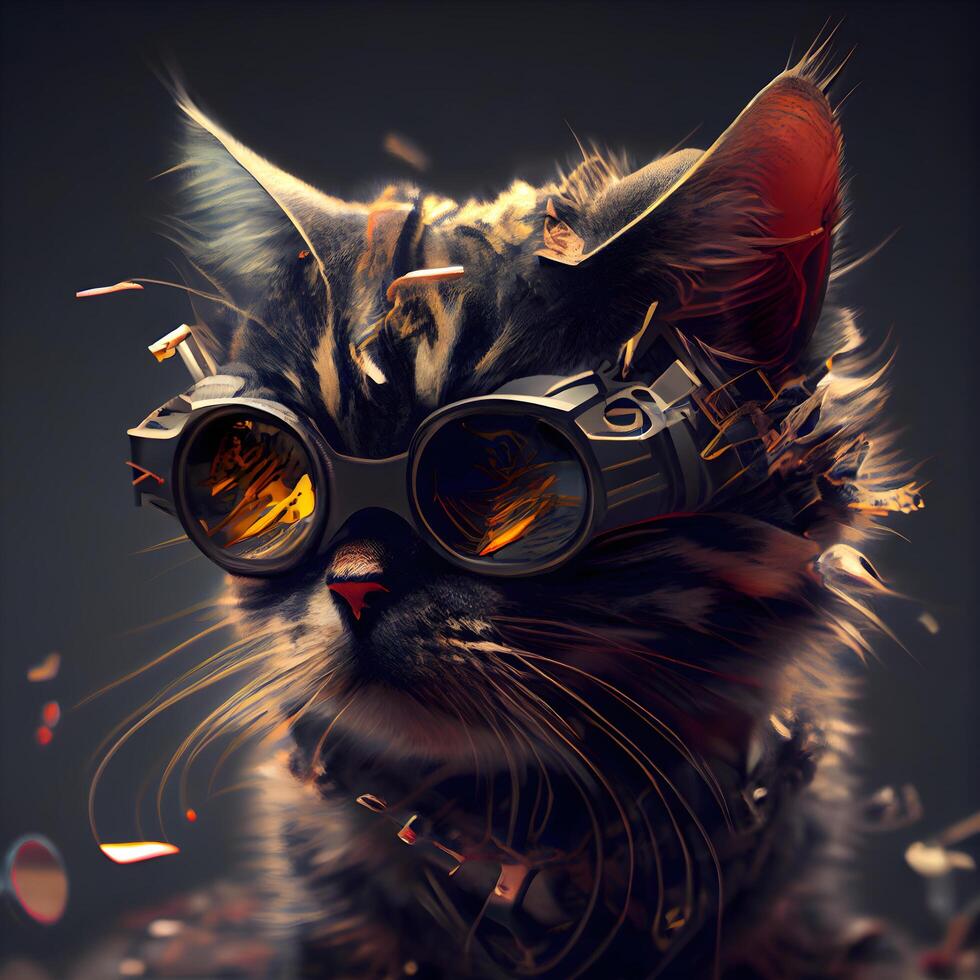 Fantasy portrait of a cat wearing aviator goggles. 3d rendering, Image photo