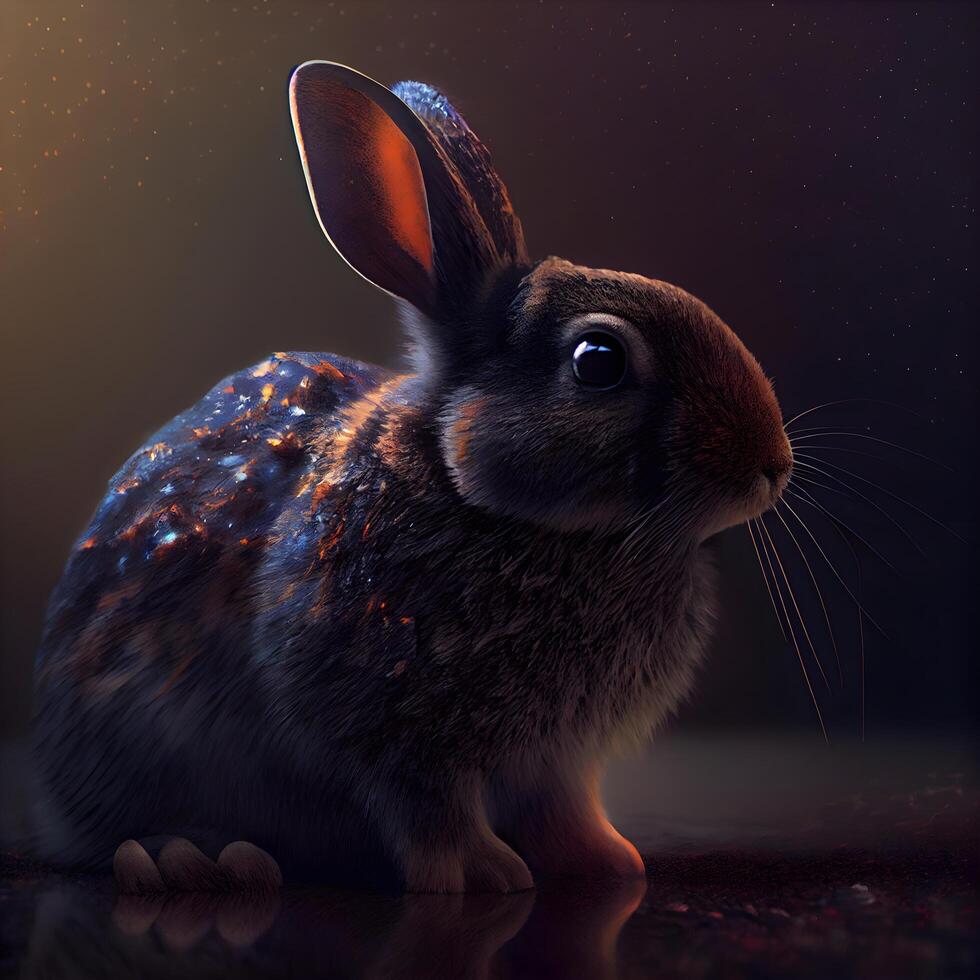Rabbit on a dark background. 3d rendering, 3d illustration, Image photo