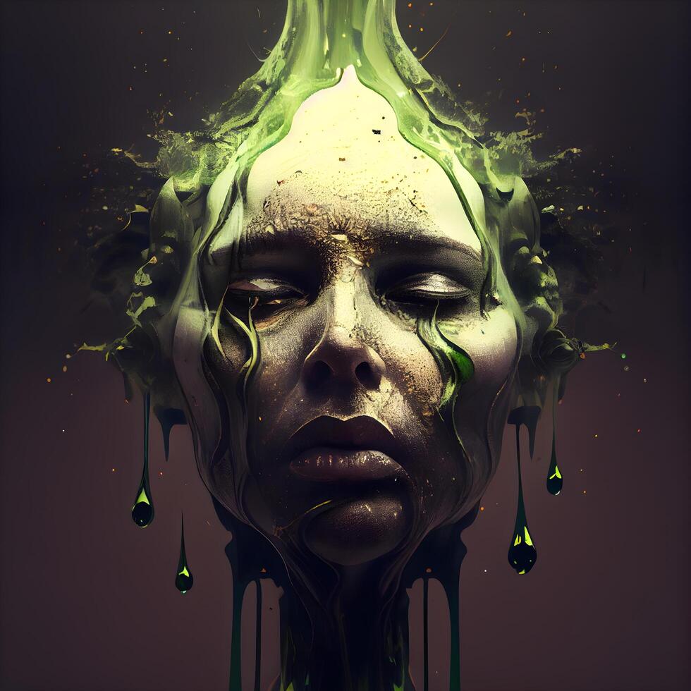 Fantasy portrait of a woman with green paint on her face., Image photo