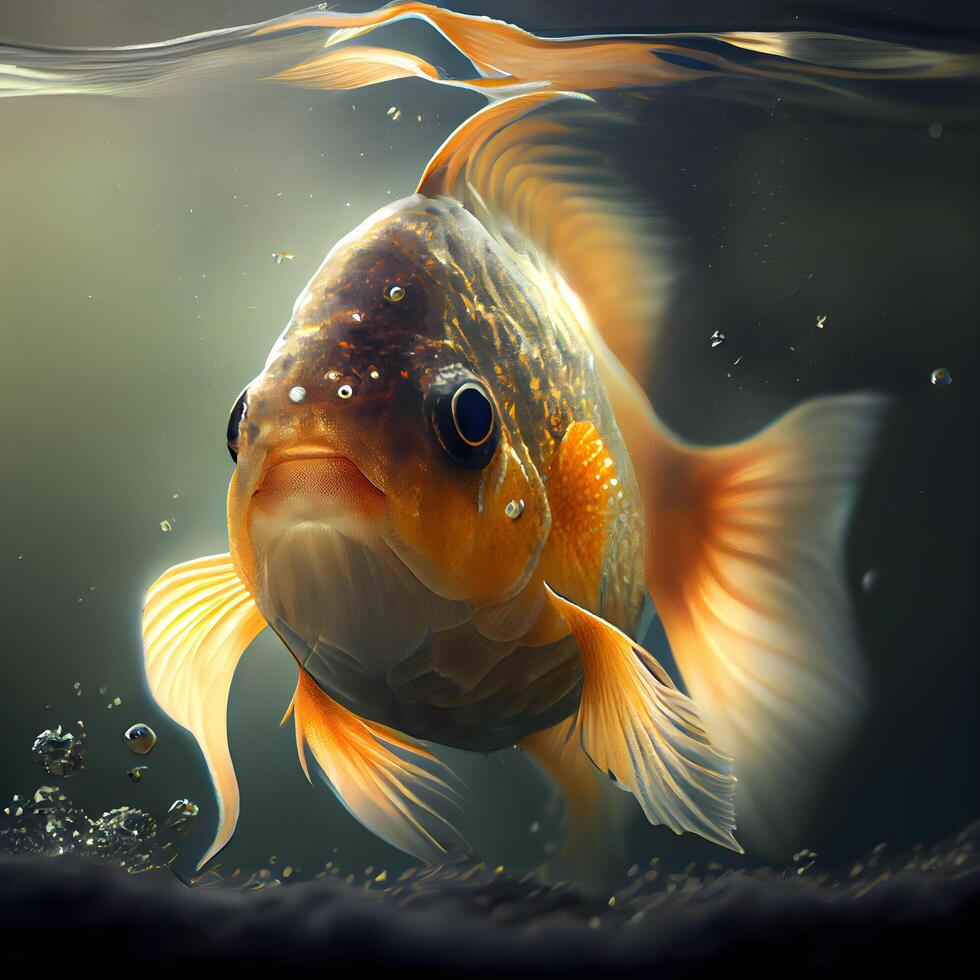 Goldfish swimming in the aquarium. Aquarium scene. 3d illustration, Image photo