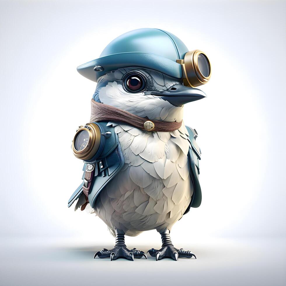 Cute bird with a camera on a tripod. 3d illustration photo