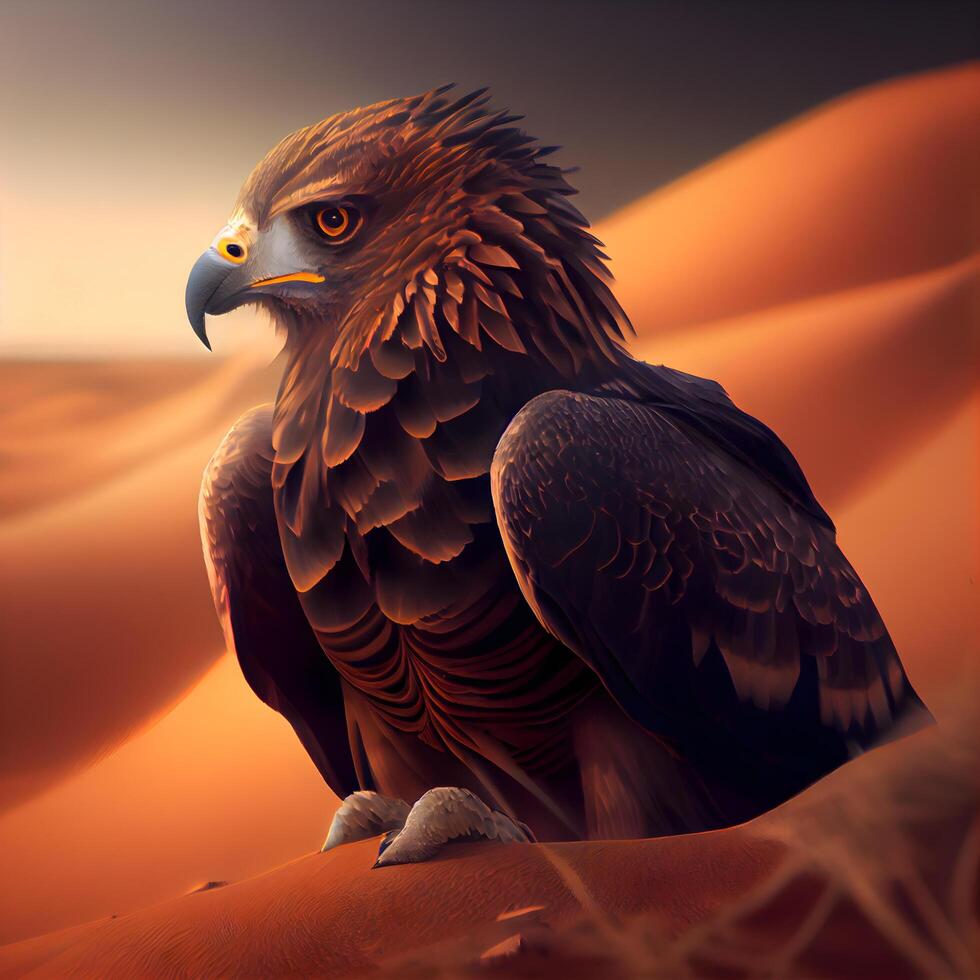 Golden Eagle in the desert. 3D Rendering and Illustration. photo