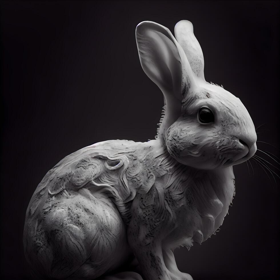 White rabbit sculpture on a black background. 3d rendering, 3d illustration. photo