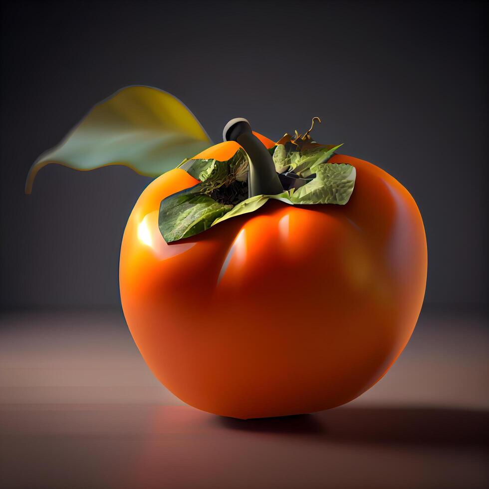 Ripe persimmon on a dark background. 3d illustration, Image photo