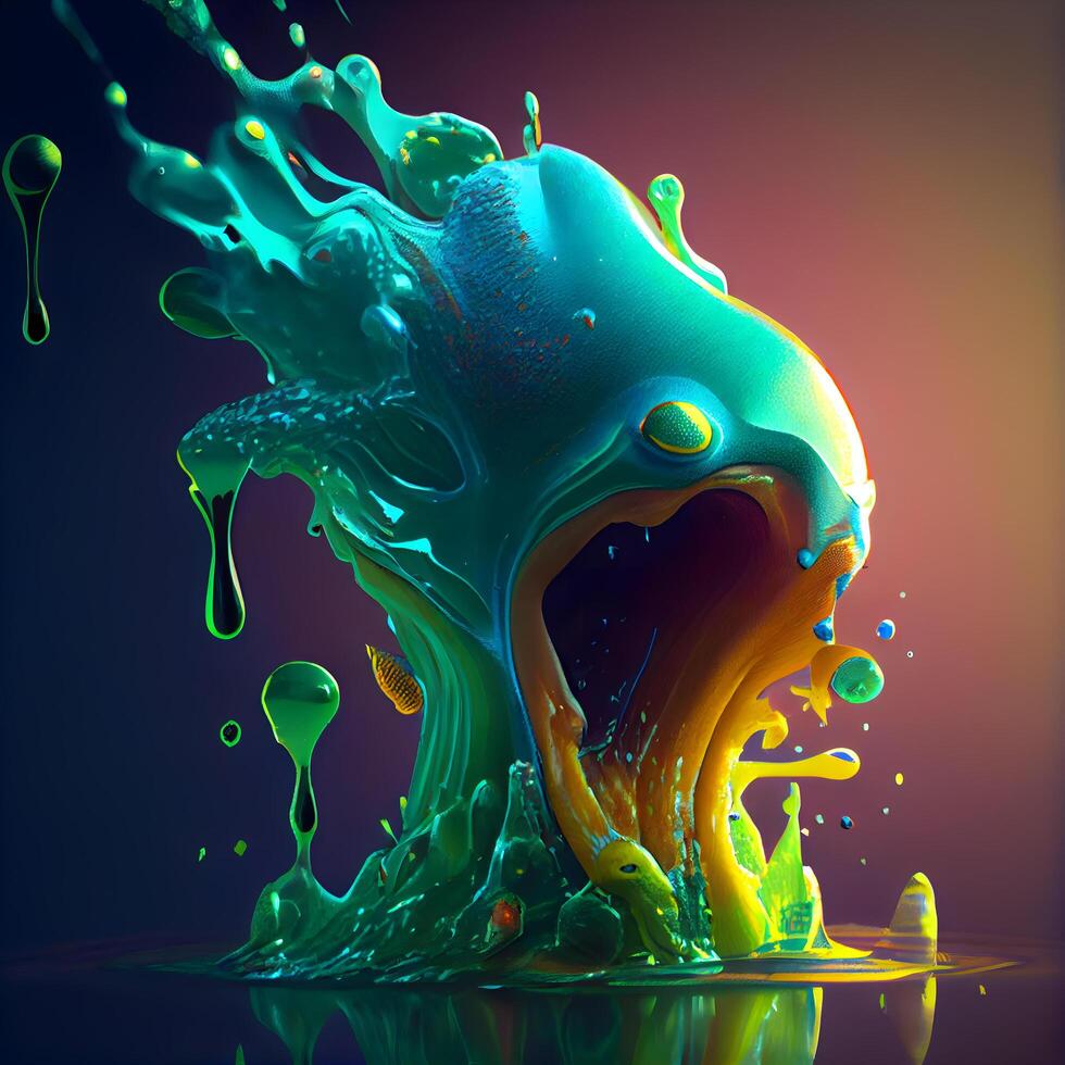 Colorful paint splashes isolated on black background. 3d rendering photo