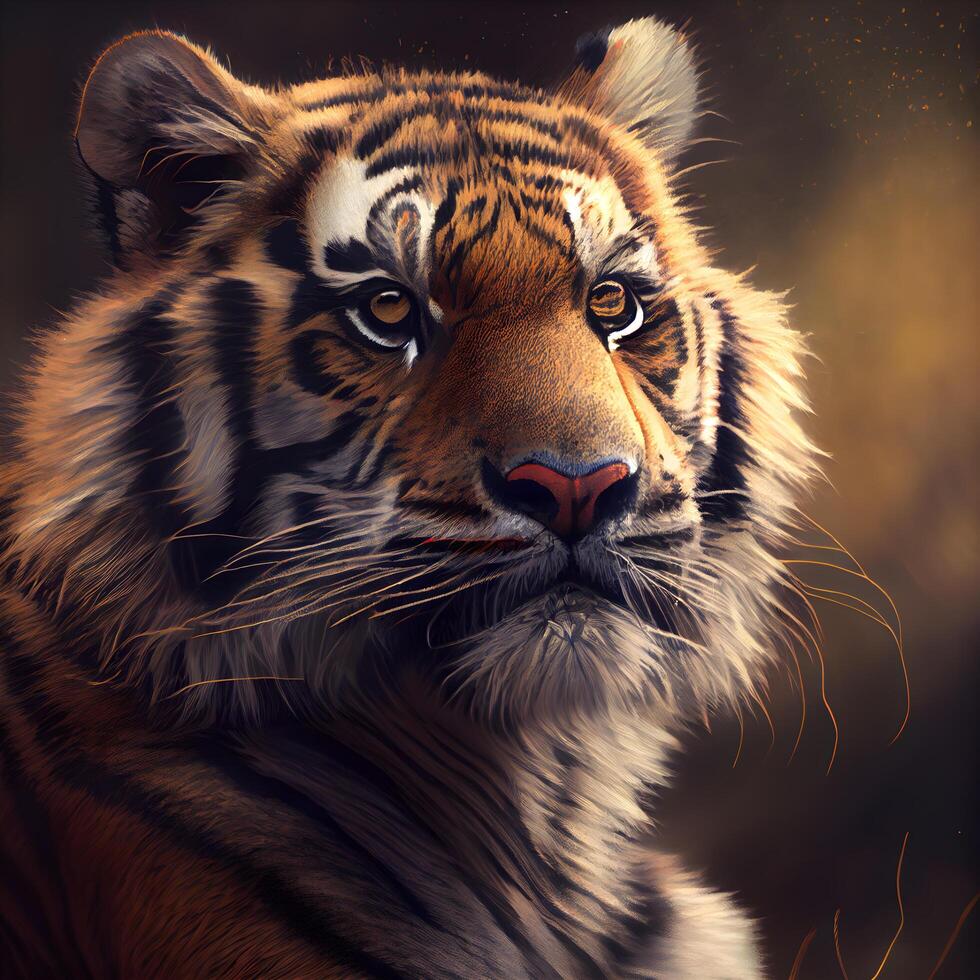 Portrait of a tiger. Close-up. 3D rendering. photo
