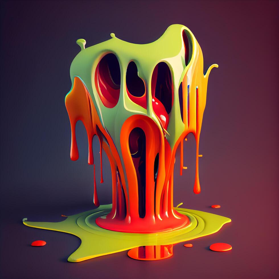 3d render of a colorful liquid dripping on a dark background. photo