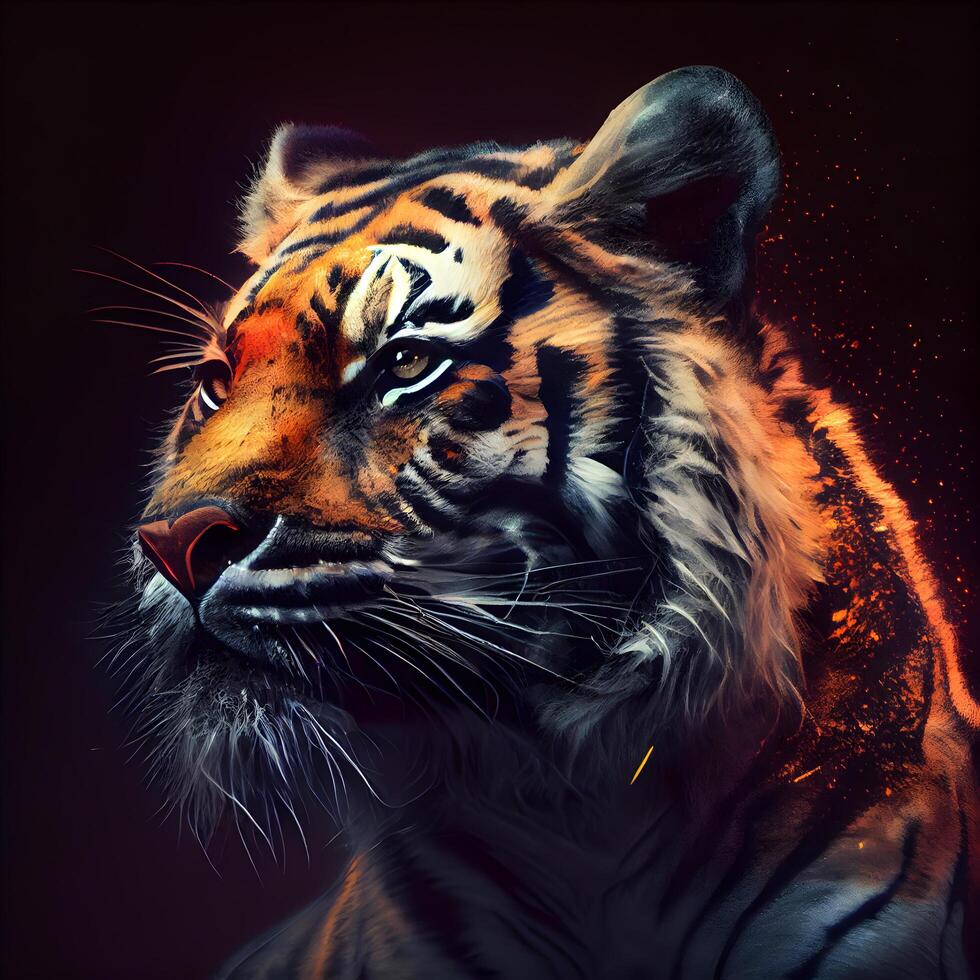 Portrait of a tiger on a dark background. Digital painting. photo