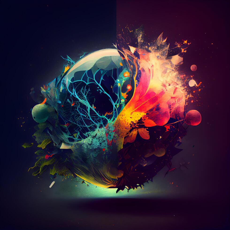 Abstract background with planet and colorful splashes. 3d illustration. photo