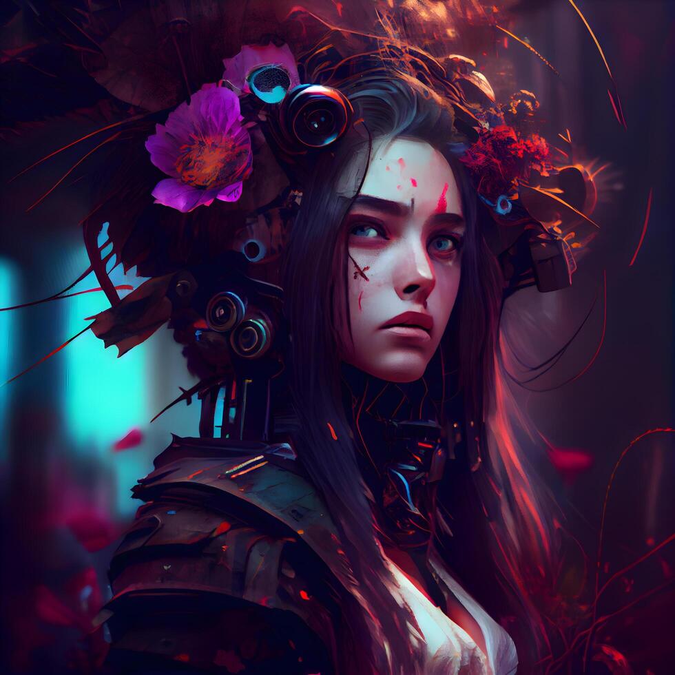 Fantasy portrait of a girl with fantasy make-up and hairstyle. photo