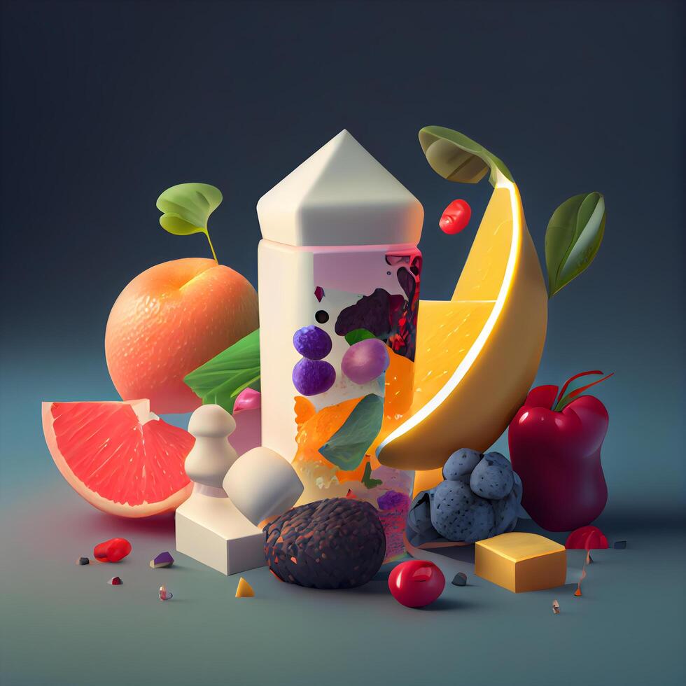 Healthy food concept. Detox diet. Fruits and vegetables in jar. 3D illustration photo