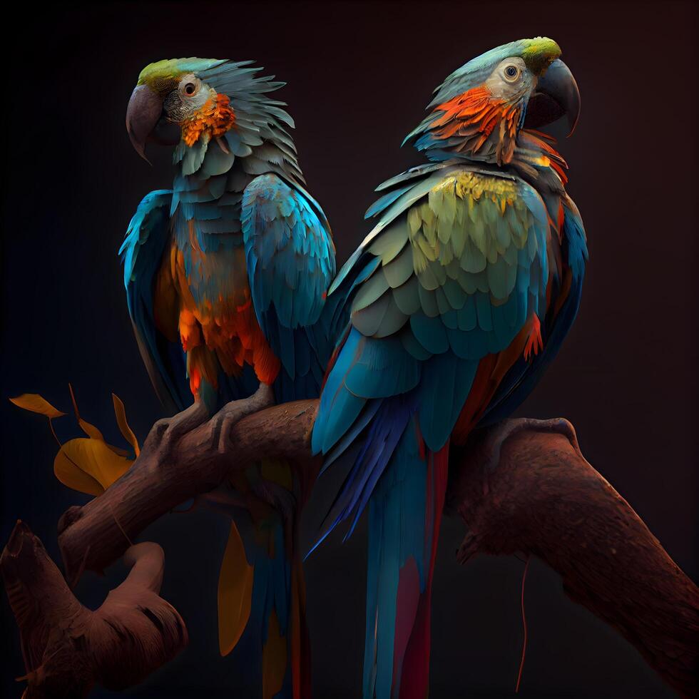 vistoso guacamayo loros aislado en negro antecedentes. 3d hacer foto