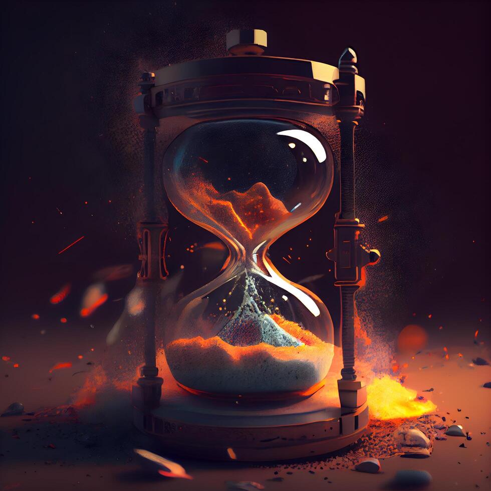 Time concept. Old hourglass with sand running through the air. photo
