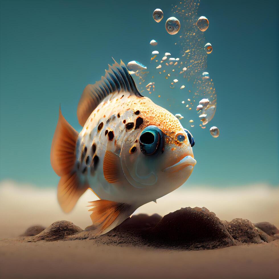 tropical pescado en agua con burbujas, 3d hacer submarino escena foto